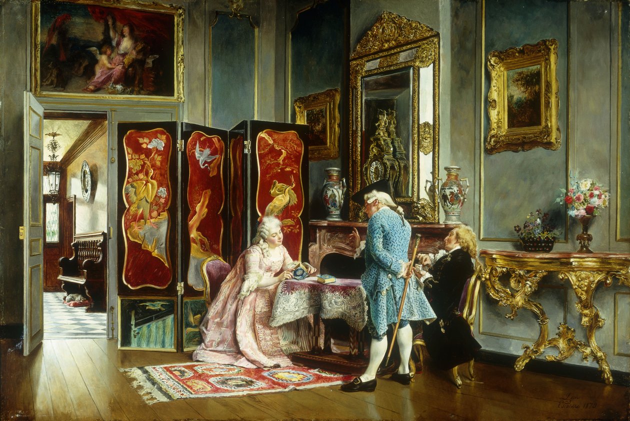 Postacie w eleganckim wnętrzu, 1879 autorstwa Ignacio Leon y Escosura