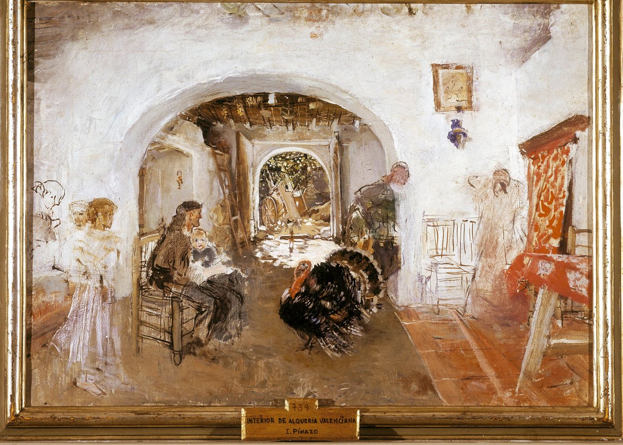 Wnętrze farmy w Walencji w Hiszpanii. Obraz Ignacio PINAZO CAMARLENCH autorstwa Ignacio Pinazo Camarlech