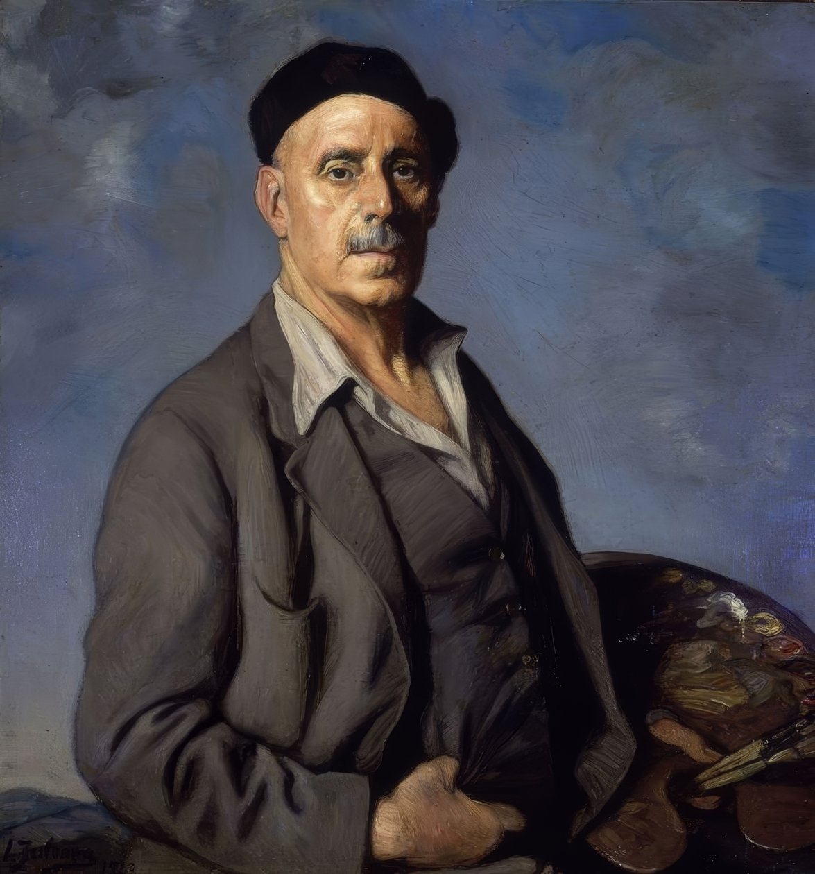 AUTOPORTRET Z NIEBIESKIM TLEM - 1942 - OLEJ / PŁÓTNO - 90X85 cm autorstwa Ignacio Zuloaga y Zabaleta