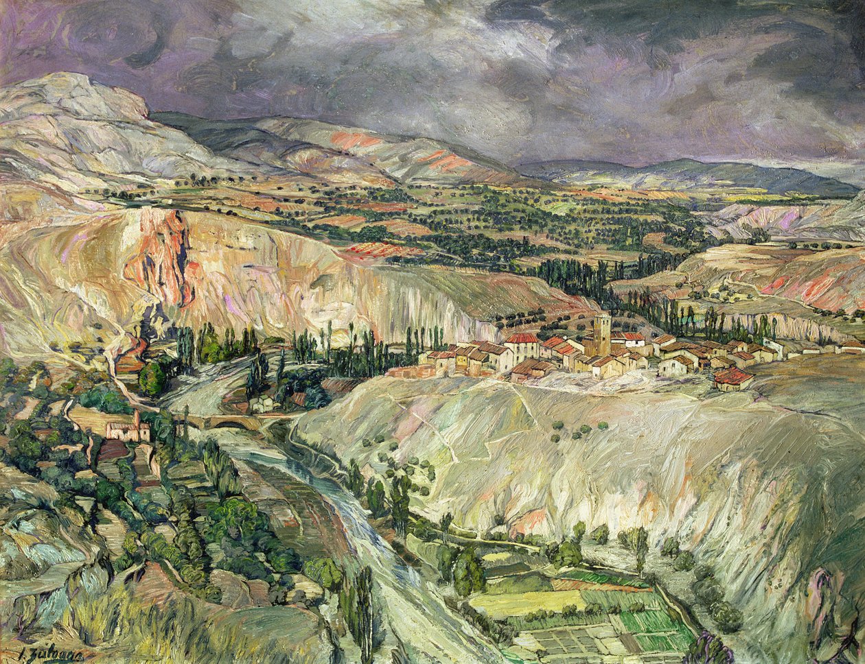 Wieś w Nawarrze (olej na karcie) autorstwa Ignacio Zuloaga y Zabaleta