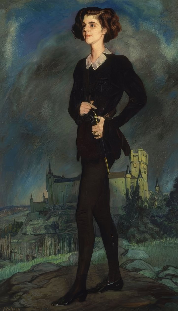 Amerykański pisarz Michael Strange (Pani Barrymore) z Alkazarem w tle, 1924, Olej na płótnie autorstwa Ignacio Zuloaga y Zabaleta