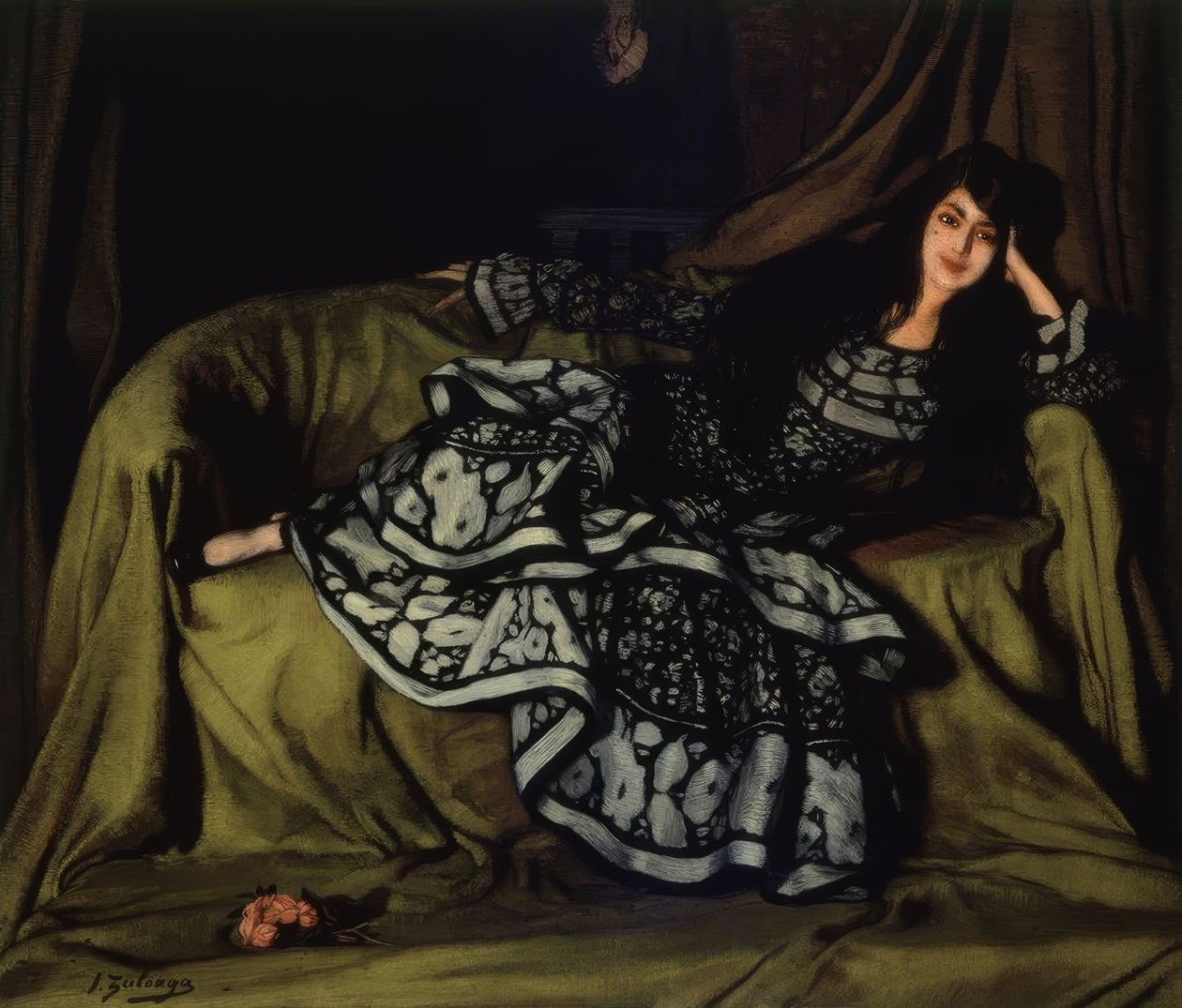 MARCELLE SOUTY Z SUKIENKA NA KOŁACH - 1915 - 160 X 188 CM autorstwa Ignacio Zuloaga y Zabaleta