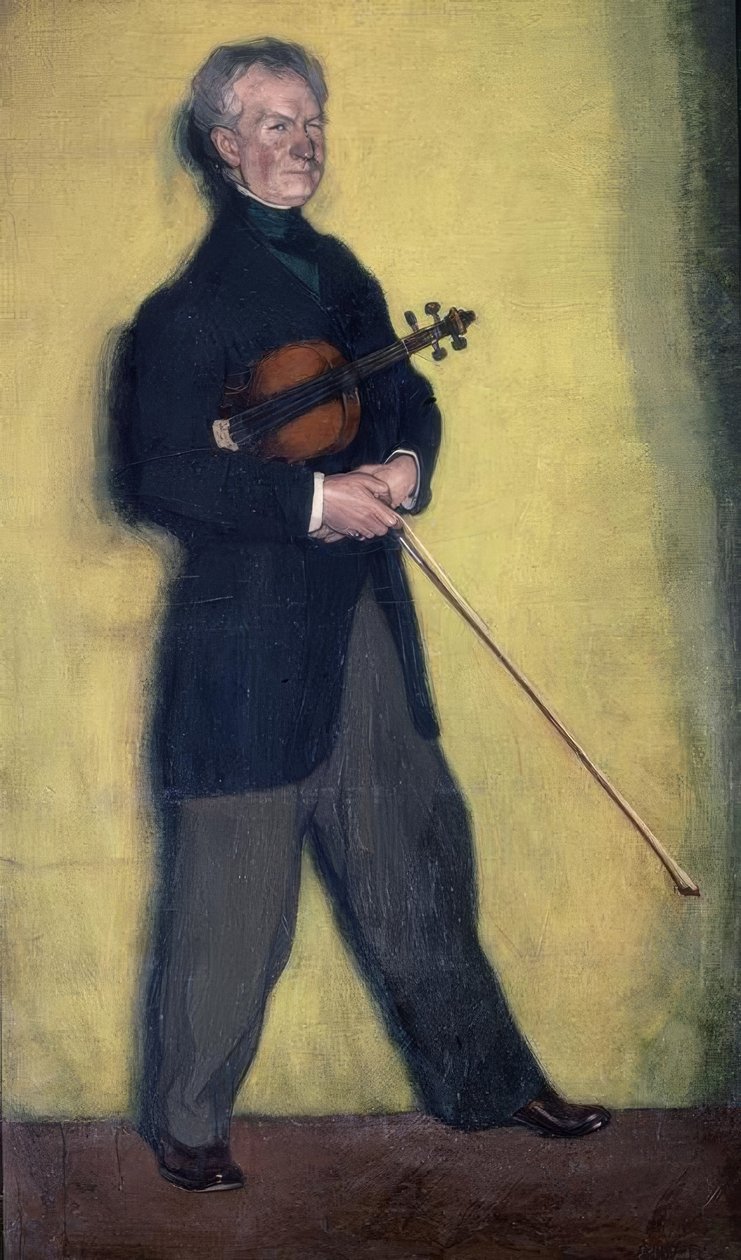 Portret skrzypka Larrapide – 1910 – 185 × 111 cm – olej na płótnie autorstwa Ignacio Zuloaga y Zabaleta