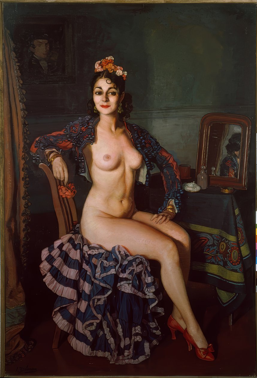 Portret La Oterito w jej garderobie autorstwa Ignacio Zuloaga y Zabaleta