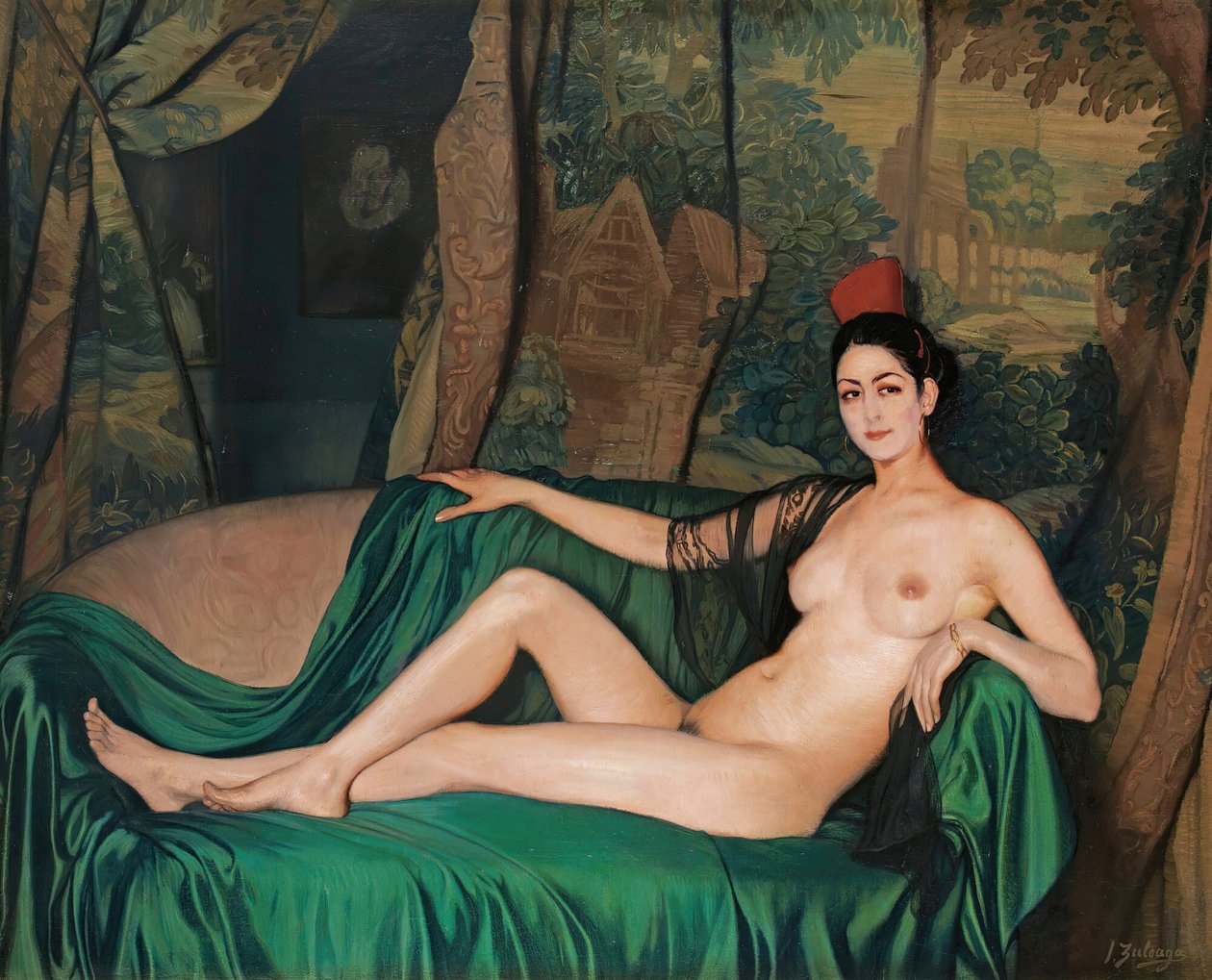 Madame Souty leżąca na sofie Madame Souty, 1921. autorstwa Ignacio Zuloaga y Zabaleto