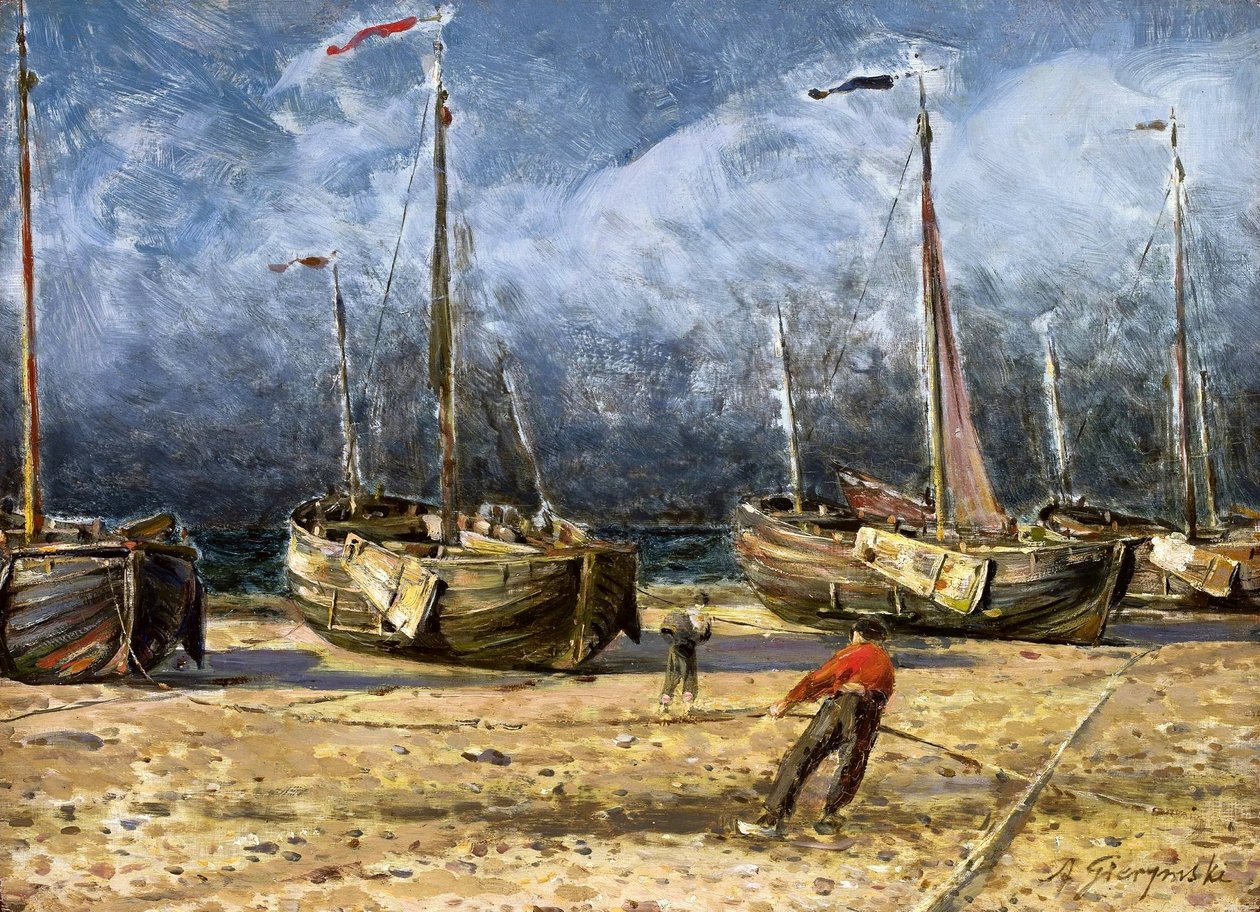 Łodzie rybackie na brzegu. autorstwa Ignacy Aleksander Gierymski