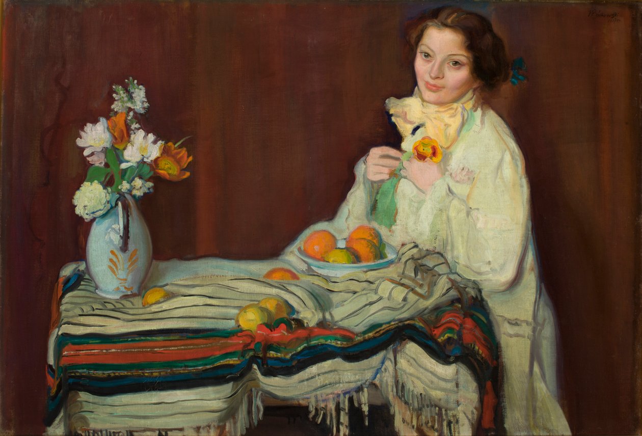 Portret żony artysty przy stole autorstwa Ignacy Pienkowski