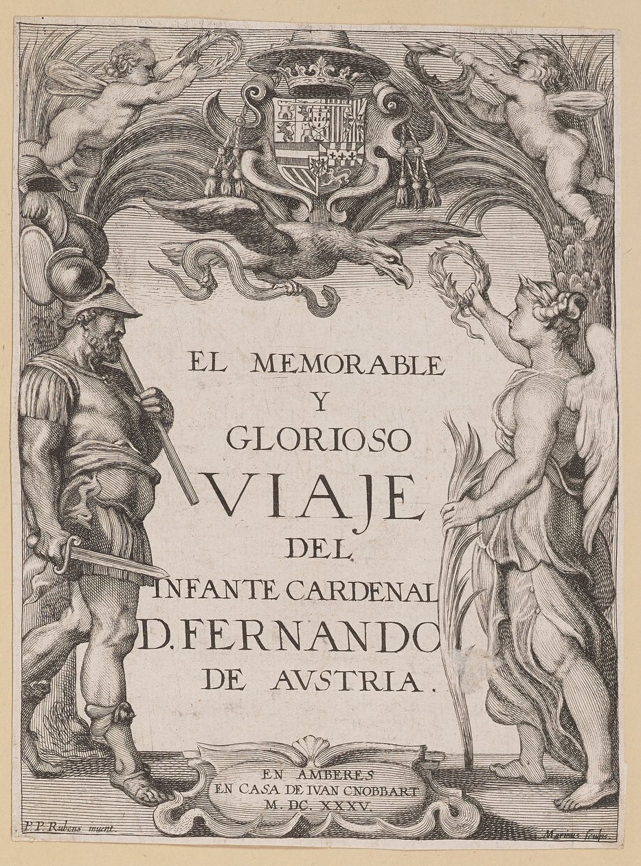 Strona tytułowa dla D. De Aedo y Gallert, Podróż kardynała Infante... autorstwa Ignatius Cornelis Marinus after Sir Peter Paul Rubens