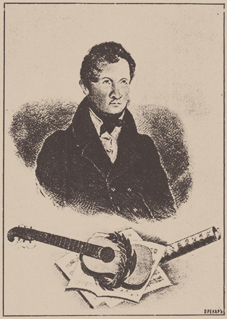 Portret kompozytora i gitarzysty Michaiła Timofiejewicza Wysockiego 1791-1837, 1834. autorstwa Ignatov