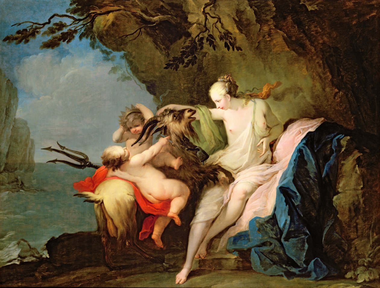 Nimfa Adrastia i Koza Amalthea z Dzieciątkiem Zeus (olej na rzymskim płótnie brukowanym) autorstwa Ignaz Stern