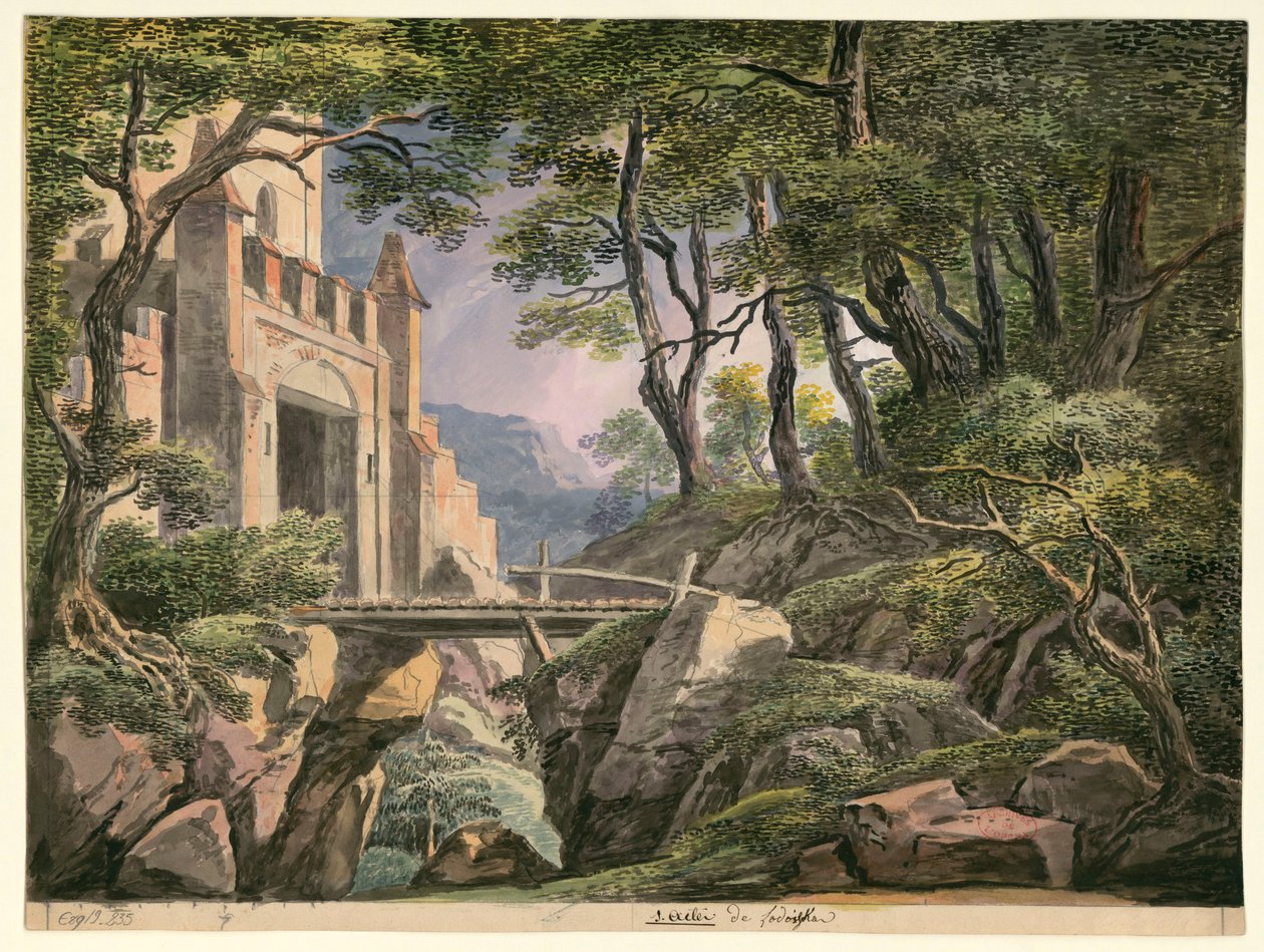 Szkic do wystroju pierwszego aktu, opera Lodoïska Cherubiniego, wystawiona po raz pierwszy w Théâtre Feydeau w Paryżu 18 lipca 1791 autorstwa Ignazio Degotti