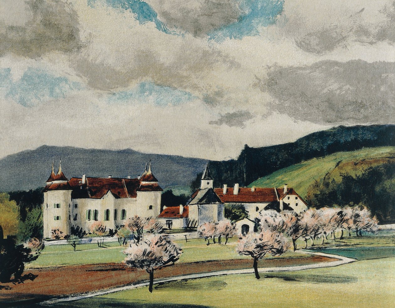 Zamek Weinzierl koło Wieselburga, ok. 1909 (akwarela na papierze) autorstwa Igo Potsch