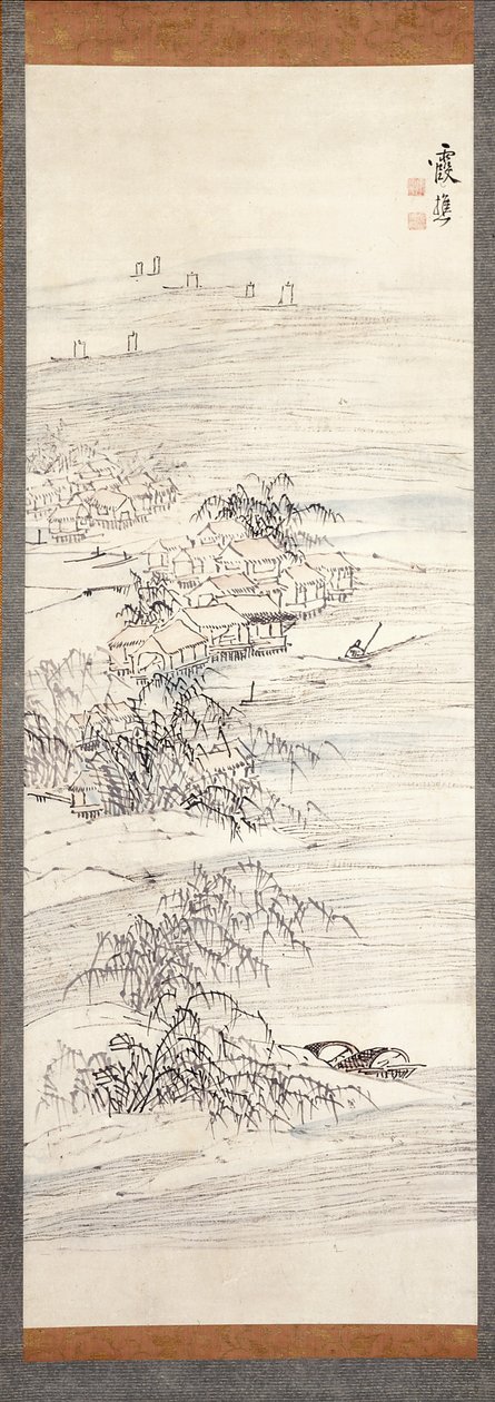 River Village And Fishing Pleasure (kolor i tusz na papierze) autorstwa Ike no Taiga