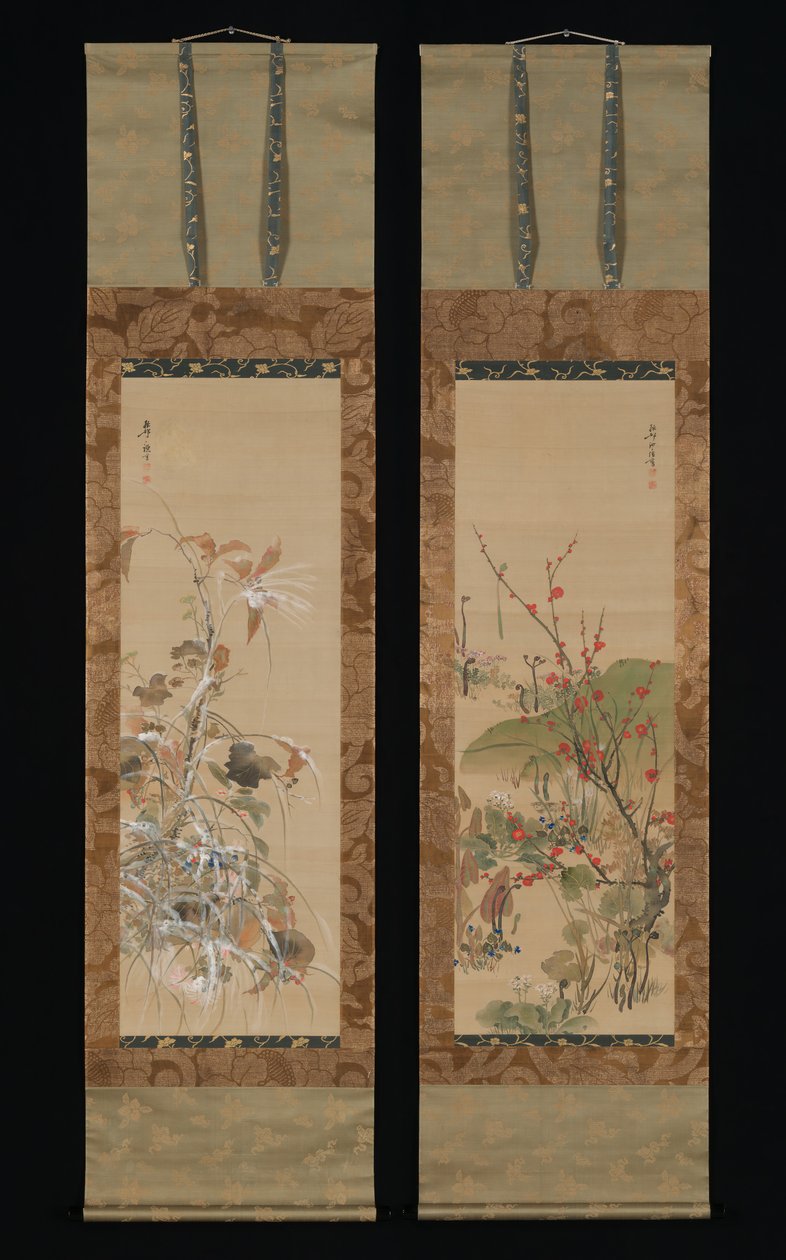 Kwiaty i ptaki czterech pór roku, połowa XIX wieku. autorstwa Ikeda Koson