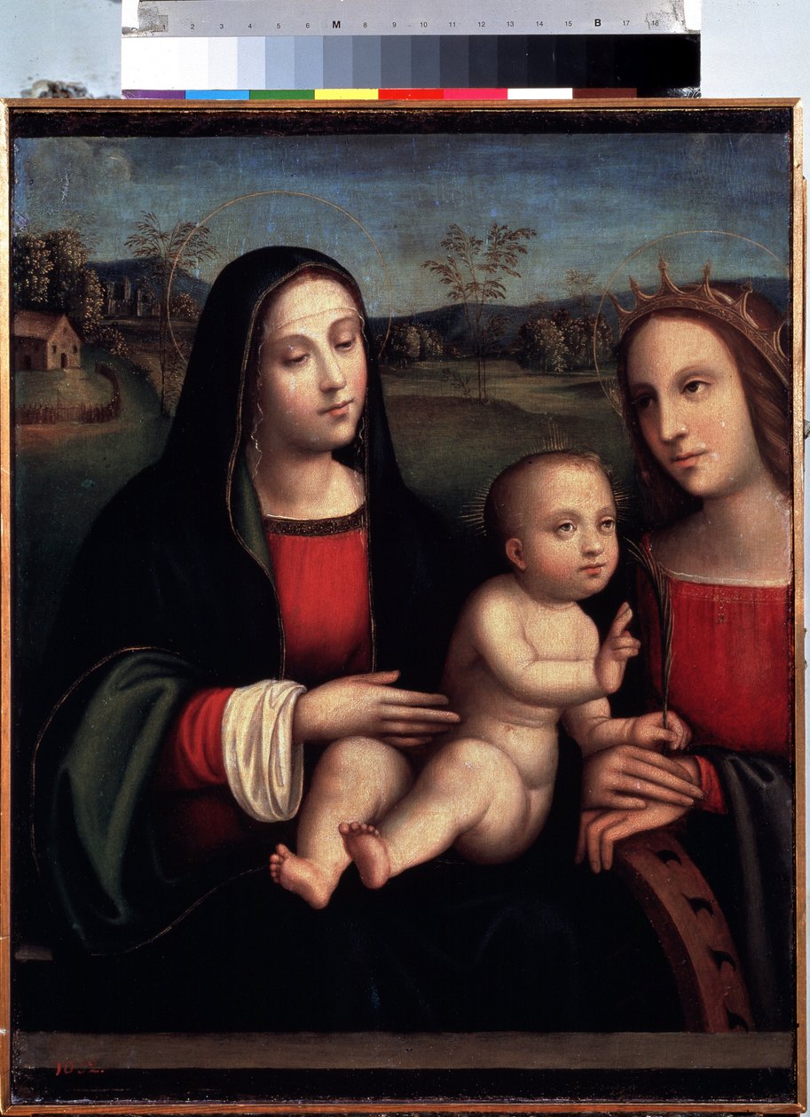 „Madonna z Dzieciątkiem i św. Katarzyną Aleksandryjską” Obraz Francesco Raibolini dit il Francia (1450-1518) Muzeum Ermitażu w Sankt Petersburgu autorstwa Il  Francia
