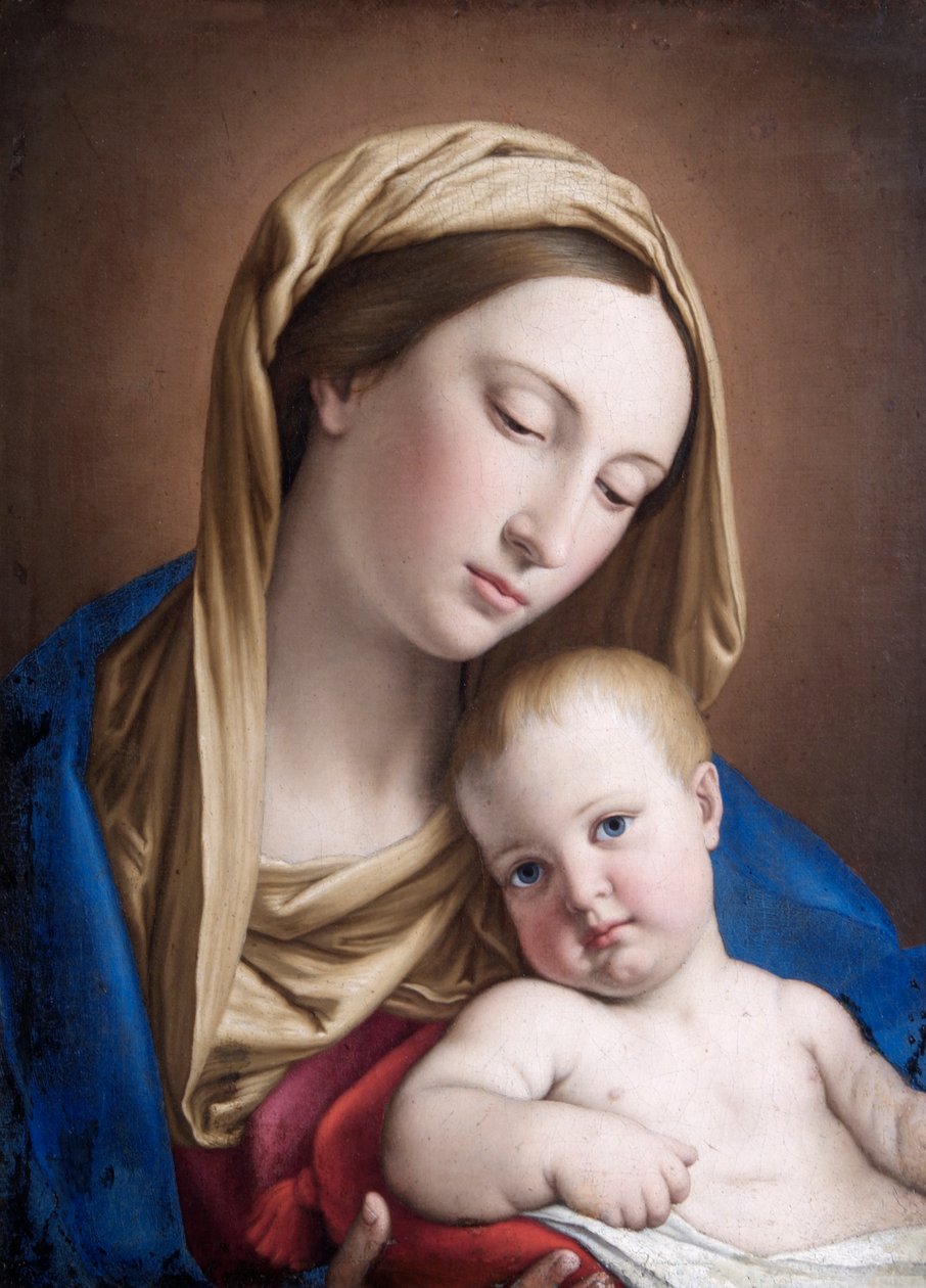 Virgem e Menino (óleo sobre tela) polonês autorstwa Il (1609 85) Sassoferrato