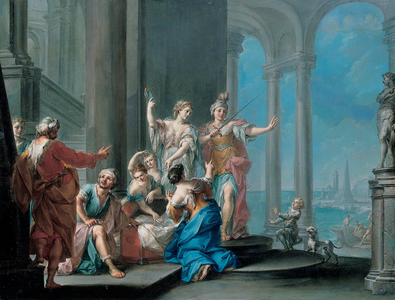 Achilles i córki Lycomedes (olej na płótnie) autorstwa Il Sansone