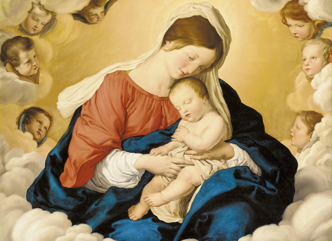 Madonna z Dzieciątkiem w chwale z cherubinami autorstwa Il Sassoferrato