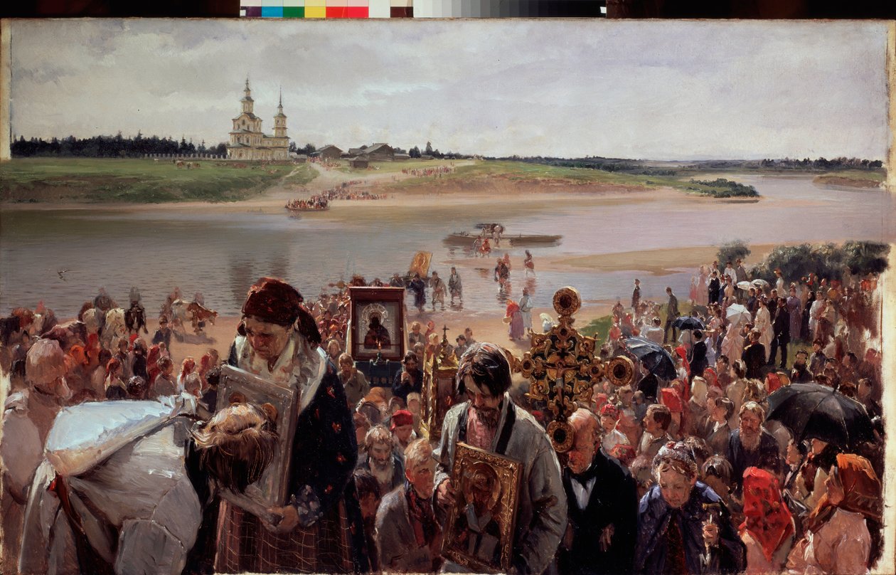 Procesja wielkanocna. Obraz Illariona Michajłowicza Pryanisznikowa (1840-1894), olej na płótnie autorstwa Illarion Mikhailovich Pryanishnikov