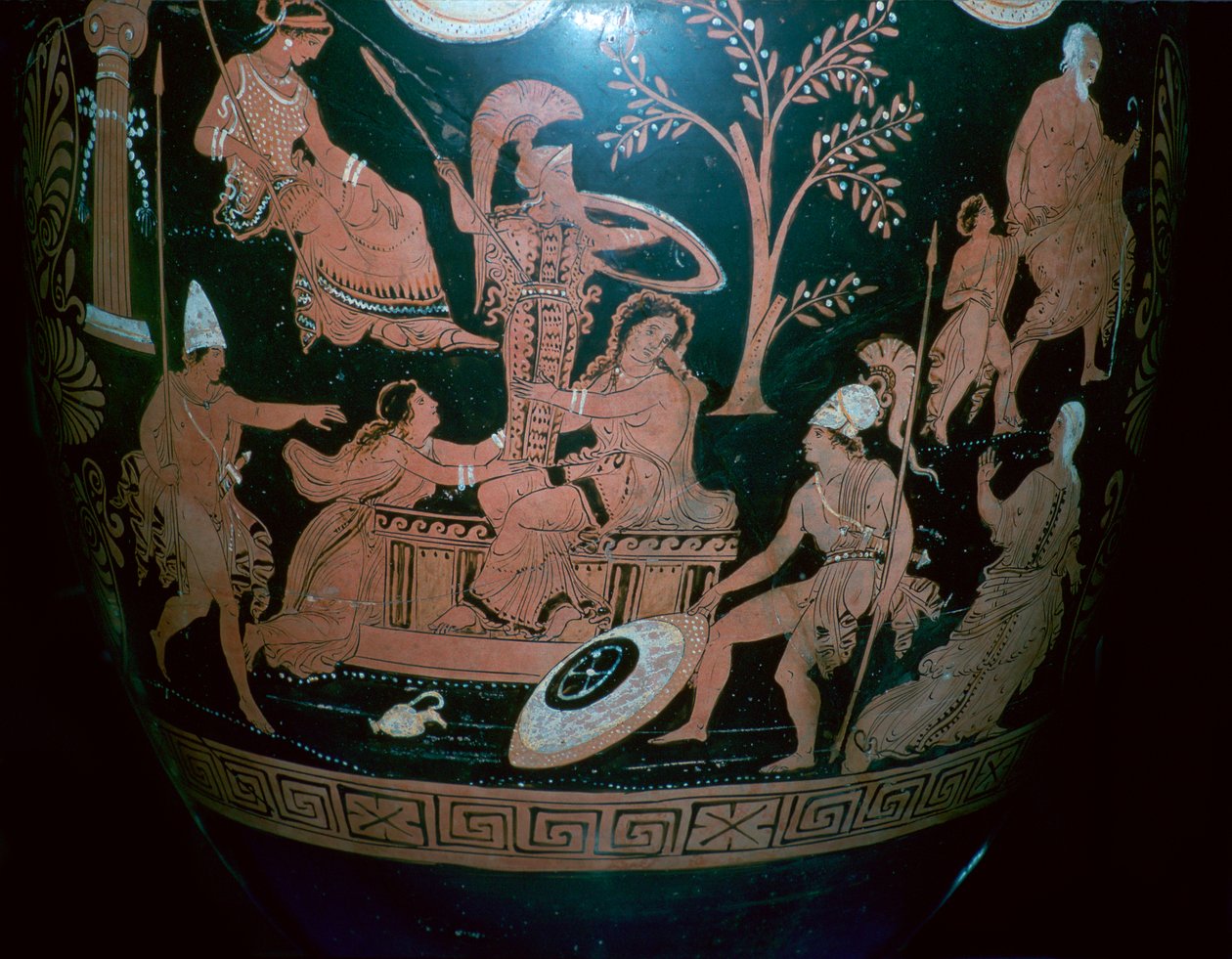 Grecki czerwonofigurowy krater wolutowy ze sceną z woreczka Troi, IV wiek p.n.e autorstwa Illupersis Painter