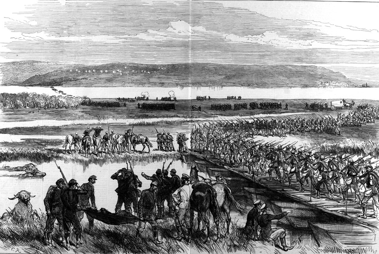 Przejście Dunaju przez Rosjan w Simnitza autorstwa Illustrated London News