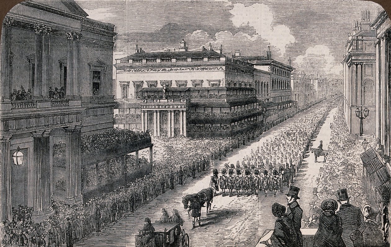 Pogrzeb zmarłego księcia Wellington - procesja w Pall-Mall, 1852 S3 V0042000 V0042526 autorstwa Illustrated London News