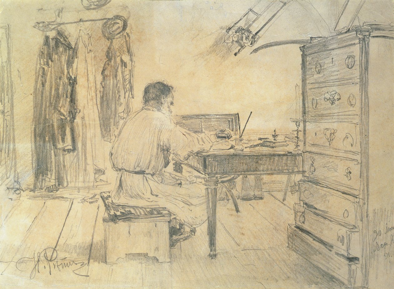 لیو تولستوی (1818-1910) په خپله مطالعه کې، 1891 پولی autorstwa Ilya Efimovich Repin