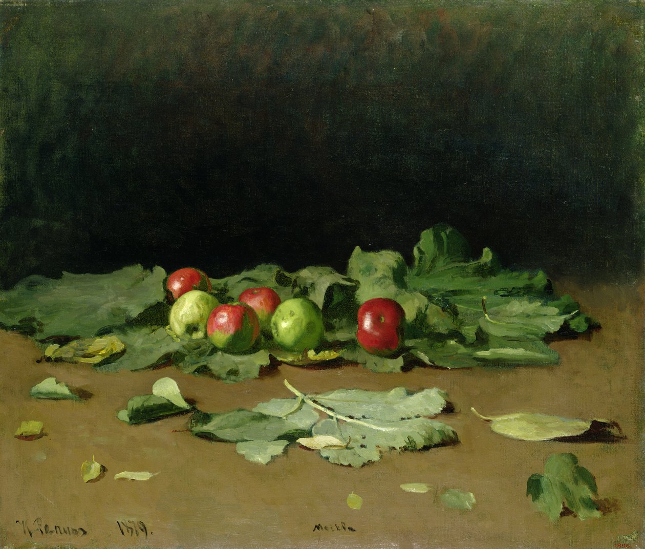 Martwa natura z jabłek i liści, 1879 autorstwa Ilya Efimovich Repin
