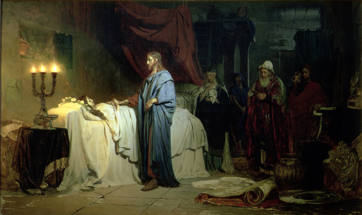 Wychowanie córki Jaira, 1871 autorstwa Ilya Efimovich Repin