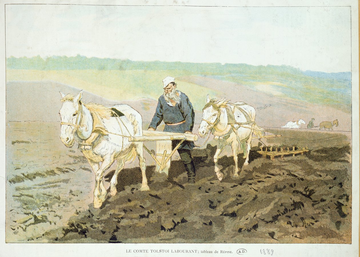 Pisarz Lew Nikołajewicz Tołstoj (1828-1910) orka z końmi, 1889 autorstwa Ilya Efimovich Repin