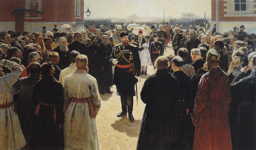 Aleksander III przyjmujący starszyznę powiatu na dziedzińcu Pałacu Pietrowskich w Moskwie. autorstwa Ilya Efimovich Repin