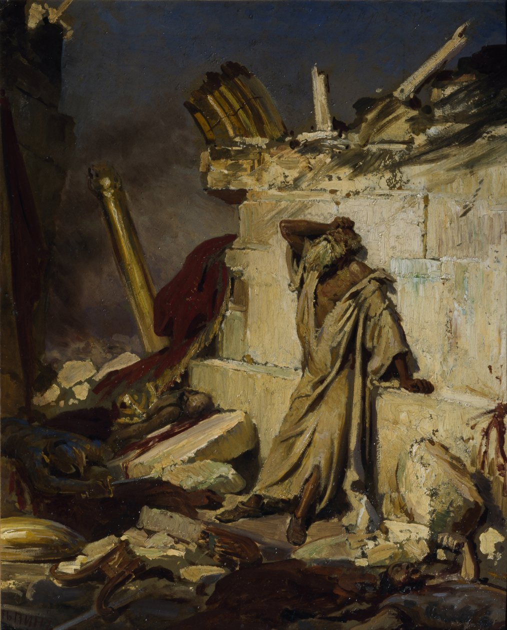 Jeremiasz opłakujący zniszczenie Jerozolimy, 1870 autorstwa Ilya Efimovich Repin