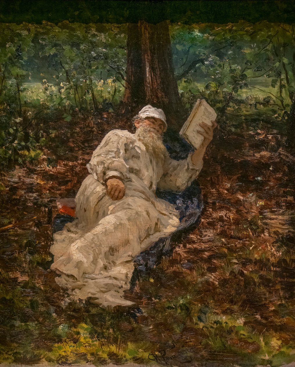 LEON TOLSTOI SPOCZYWA W LESIE autorstwa Ilya Efimovich Repin