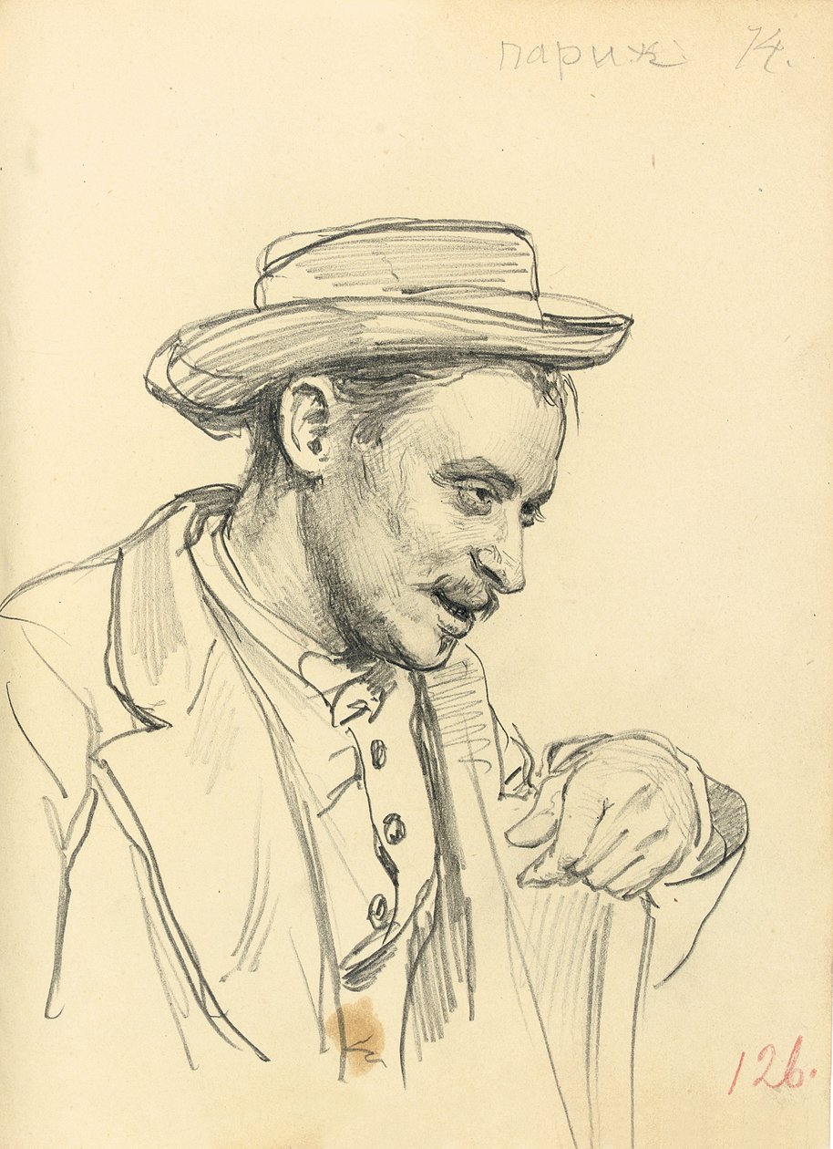 Mężczyzna w kapeluszu z profilu, ok. 1930 r. 1872-1875 autorstwa Ilya Efimovich Repin