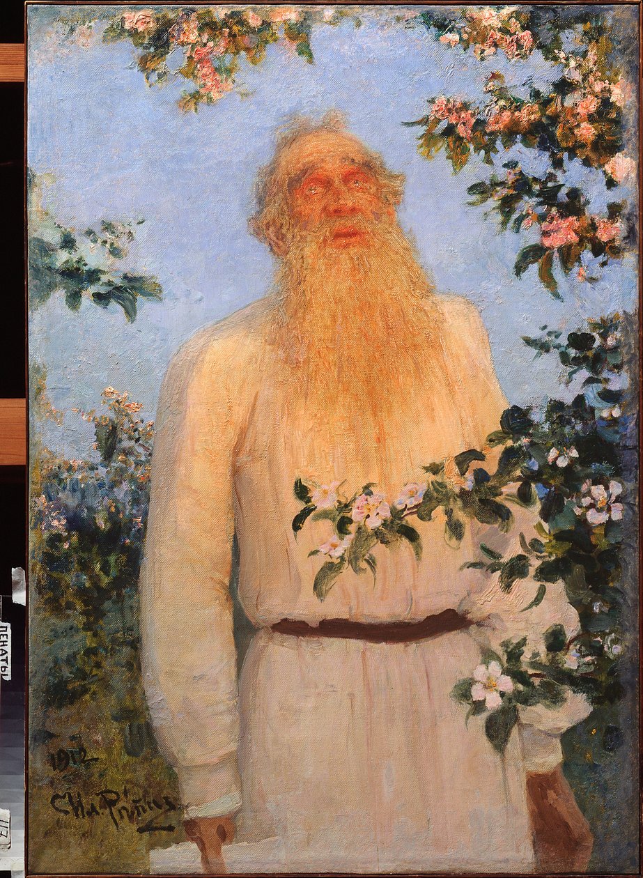 Portret pisarza Lwa Nikołajewicza (Lew lub Leon Tołstoj) (Tołstoj) (1828-1910). Obraz Ilyi Repina (Ilia Repin) (1844-1930), olej na płótnie autorstwa Ilya Efimovich Repin