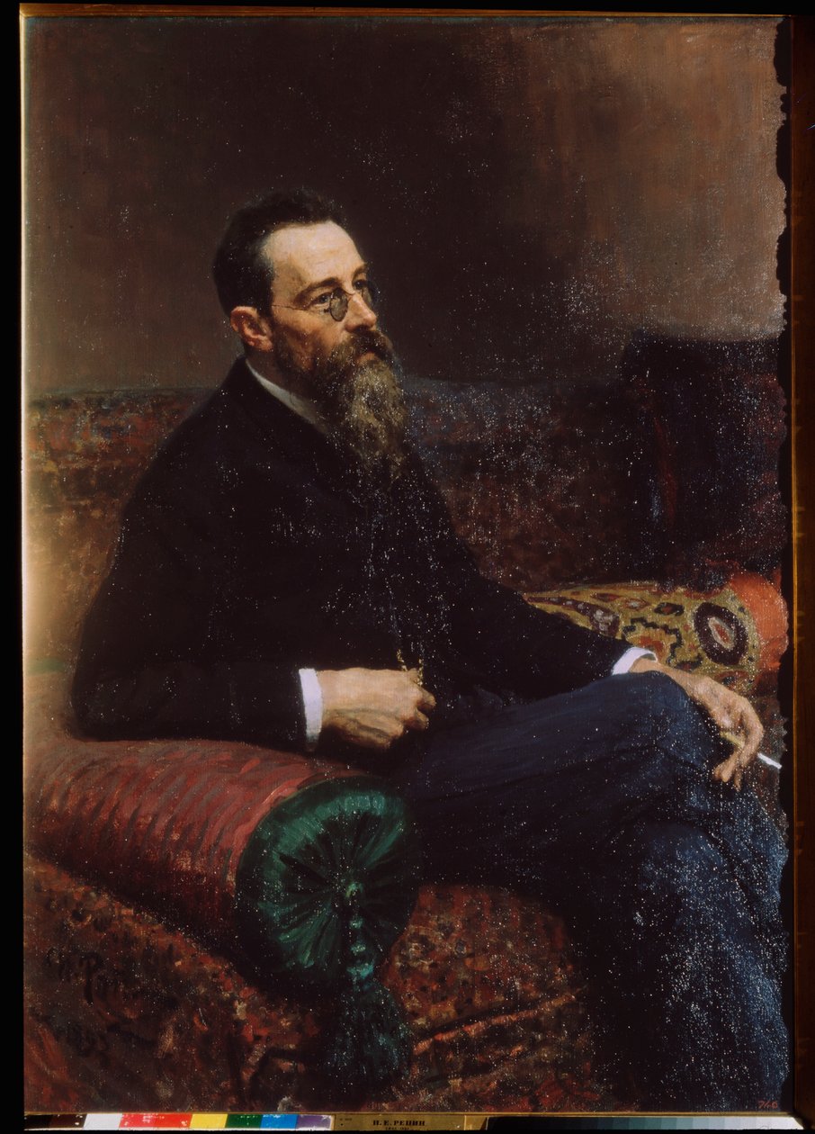 Portret kompozytora Mikołaja (Nikołaja) Rimskiego Korsakowa (Rimskiego-Korsakowa) (1844-1908). Obraz Ilyi Repina (Ilia Repin) (1844-1930), olej na płótnie autorstwa Ilya Efimovich Repin