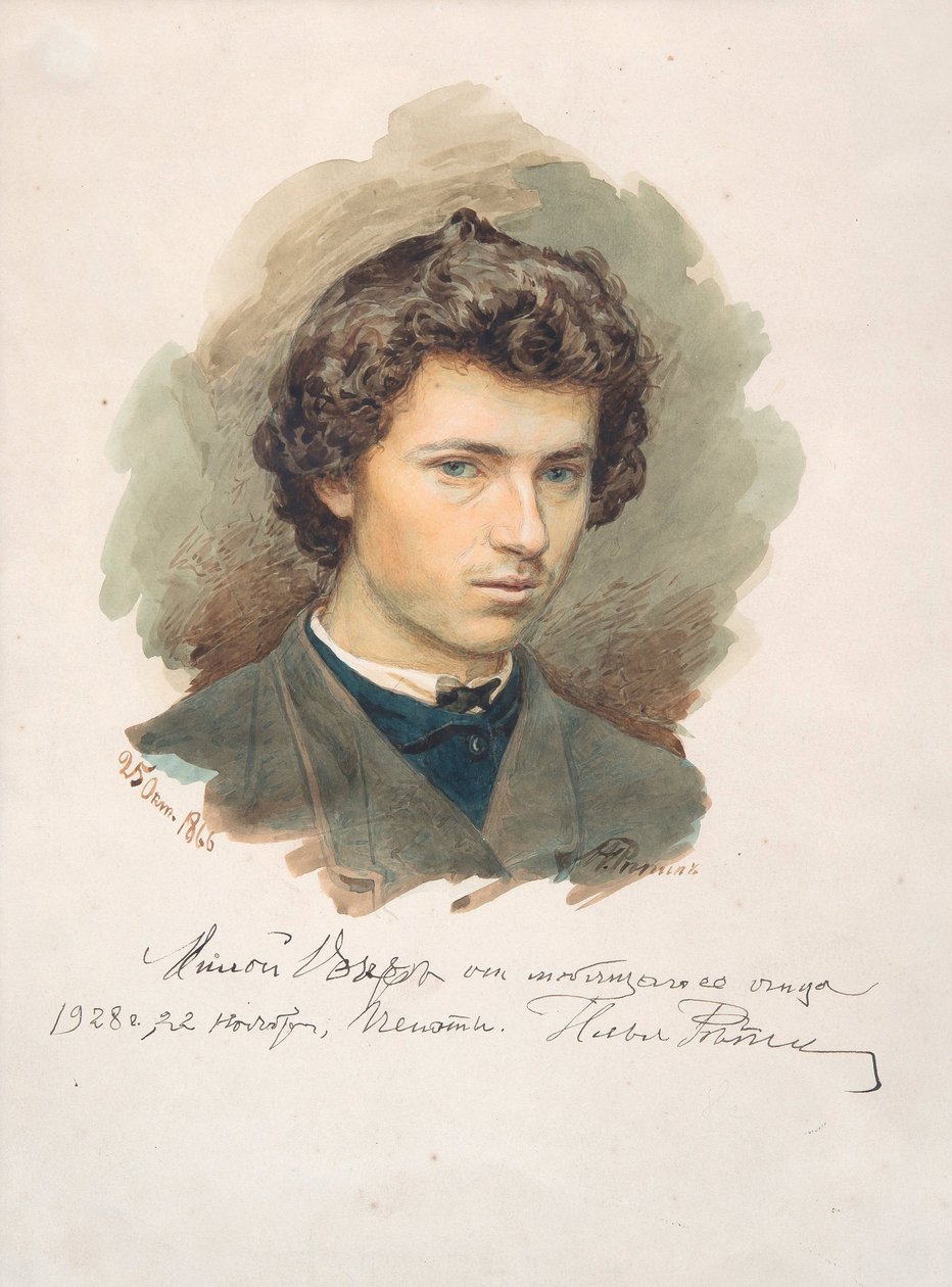 Autoportret - Repin, Ilya Yefimovich (1844-1930) - 1866 - Akwarela na papierze - 35x26 - Kolekcja prywatna autorstwa Ilya Efimovich Repin