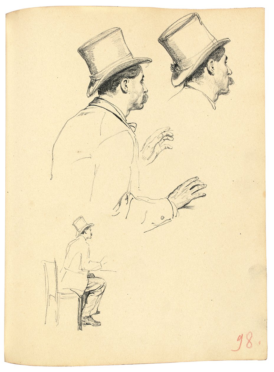 Studia do „Kawiarni paryskiej”: widok z boku głowy mężczyzny w kapeluszu, 1872-1875 autorstwa Ilya Efimovich Repin