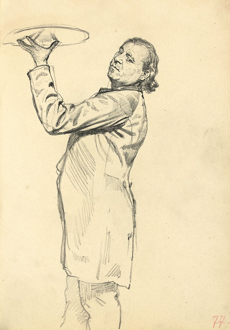 Studium do "Paryskiej kawiarni": Kelner trzymający tacę, c. 1872-1875 autorstwa Ilya Efimovich Repin