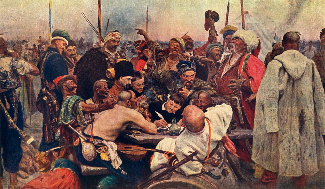 „Odpowiedź kozacka sułtanowi Zaporożcowi”, ok. 1890, 1939 r. autorstwa Ilya Efimovich Repin