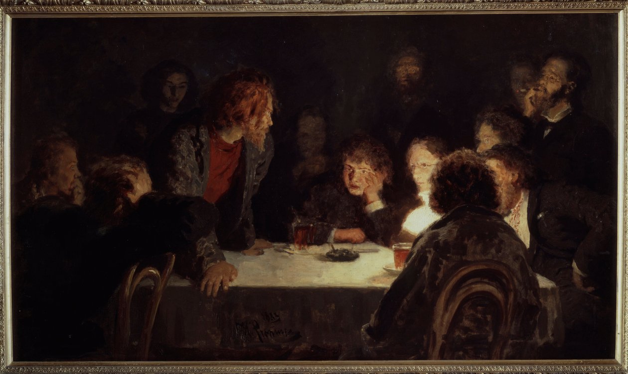 Rewolucyjne spotkanie. Obraz Ilyi Repina (Ilia Repin) (1844-1930), olej na płótnie autorstwa Ilya Efimovich Repin