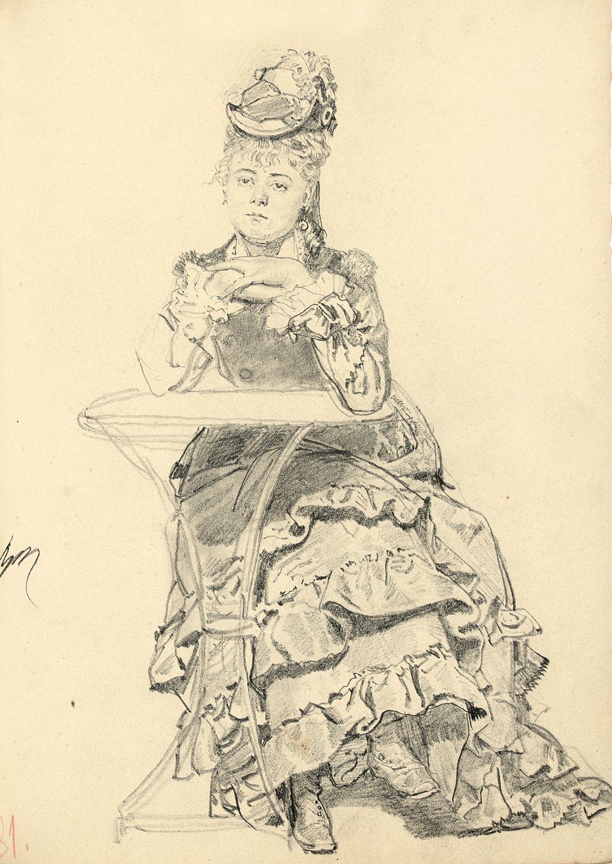 Kobieta siedząca przy stoliku w kawiarni, c. 1872-1875 autorstwa Ilya Efimovich Repin