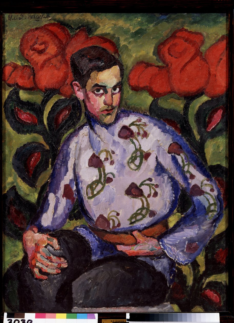 Portret Chłopca W Koszuli Z Kwiatami. Malarstwo Ilyi Ivanovich Mashkov (Ilia Mashkov, Matchkov) (1881-1944), olej na płótnie autorstwa Ilya Ivanovich Mashkov