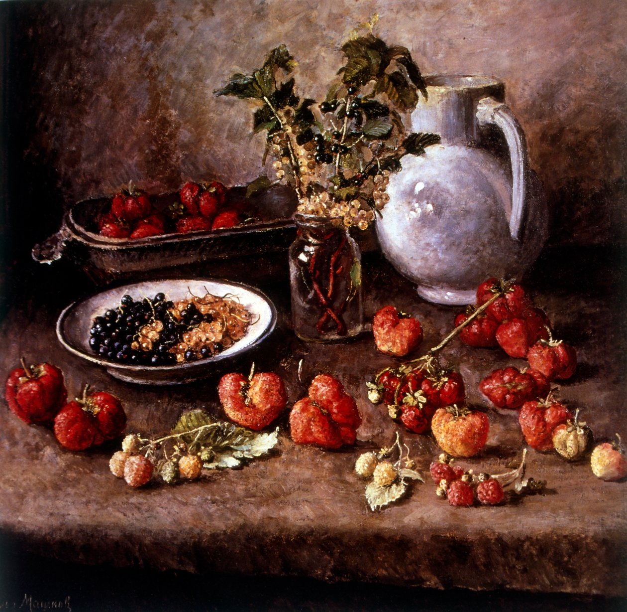 Martwa natura z truskawkami 1943 (olej na płótnie) autorstwa Ilya Ivanovich Mashkov