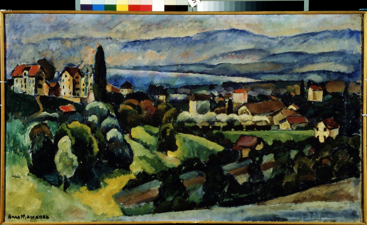 Widok na miasto Nervi (Włochy) Opis krajobrazu i miasteczka na wybrzeżu Riwiery Włoskiej, niedaleko Genui, latem. Malarstwo Ilyi Ivanovich Mashkov (Ilia Mashkov, Matchkov) (1881-1944), olej na płótnie. autorstwa Ilya Ivanovich Mashkov
