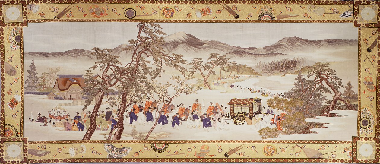 Procissão do Festival, c.1890-93 (seda com fios metálicos)polonês autorstwa Imao & Yugyo Morizumi (1856 1928) Keinen