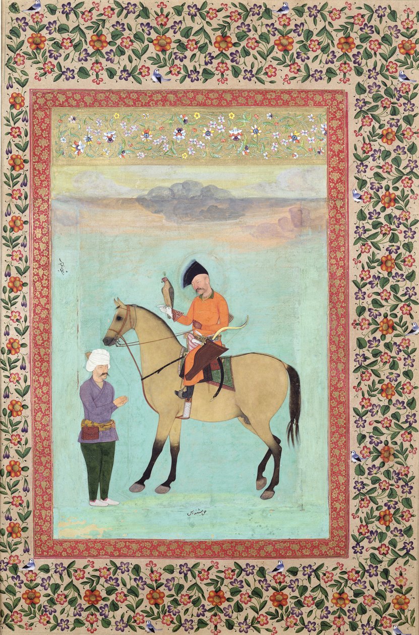 Pani E-14 Shah Abbas (1571-1629) na koniu trzymającym sokoła, ok. 1620 autorstwa Indian School