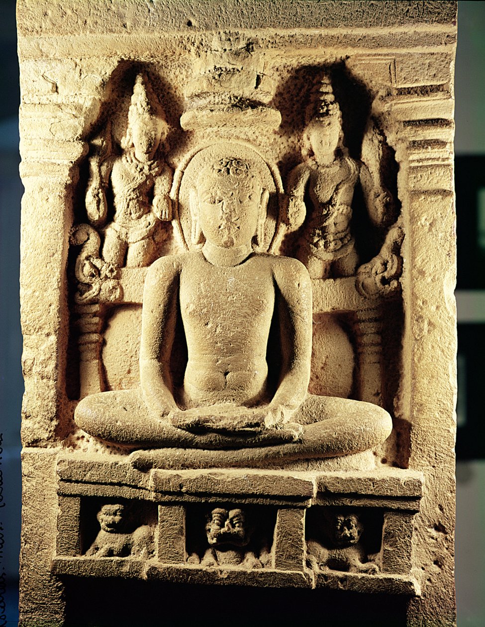 Relief przedstawiający Tirthankara Mahavirę (599-527 pne) w medytacji, z Danavulapadu autorstwa Indian School