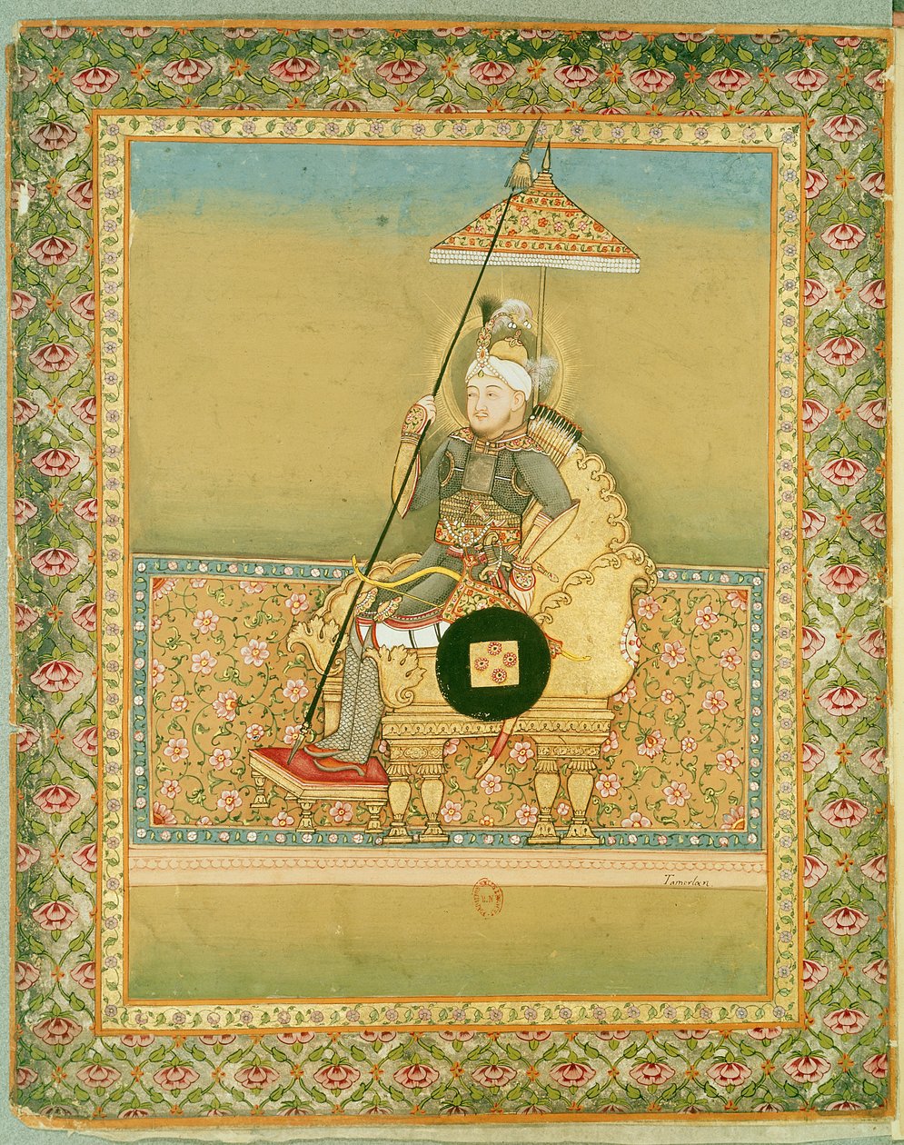 Tamerlan (1336-1404) z albumu portretów cesarzy Mogołów, 1774 autorstwa Indian School