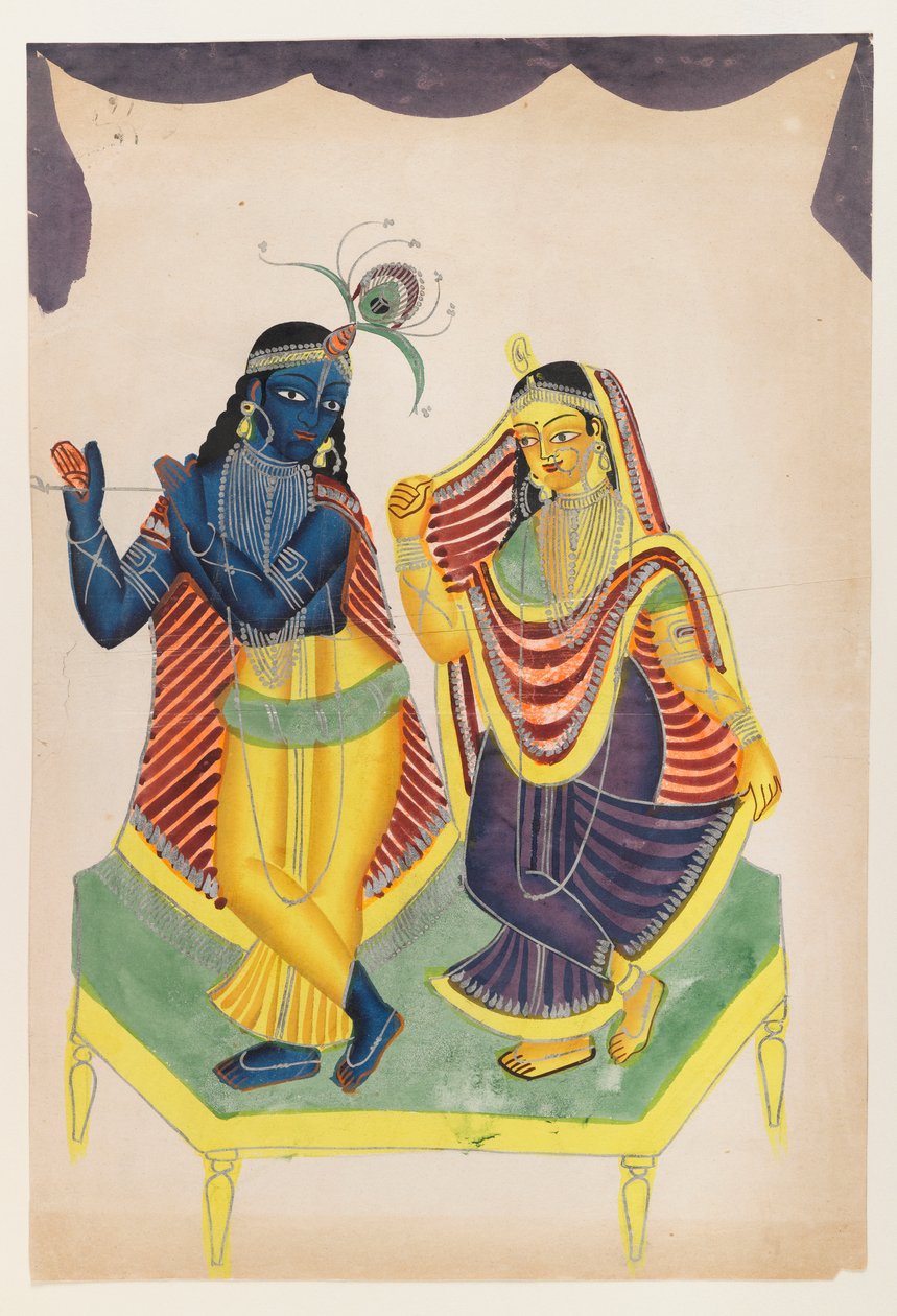 Krishna i Radha, koniec XIX-początek XX w. (toaleta na papierze z akcentami z polerowanej cyny) autorstwa Indian School